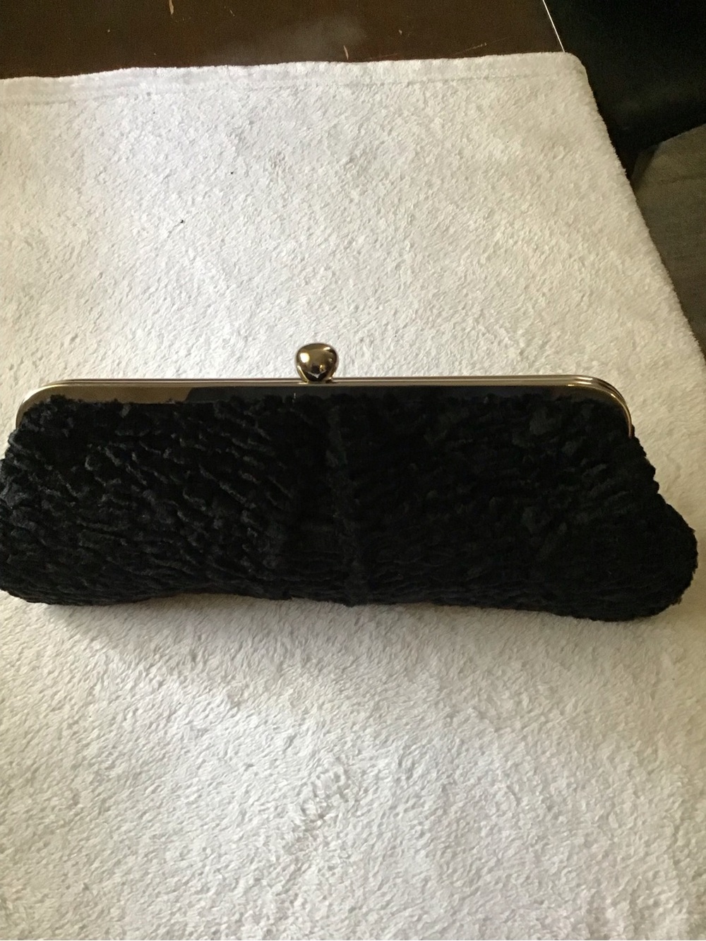 Black Faux Fur Clutch with Gold Kiss-Lock Frame - Picture 3 of 5